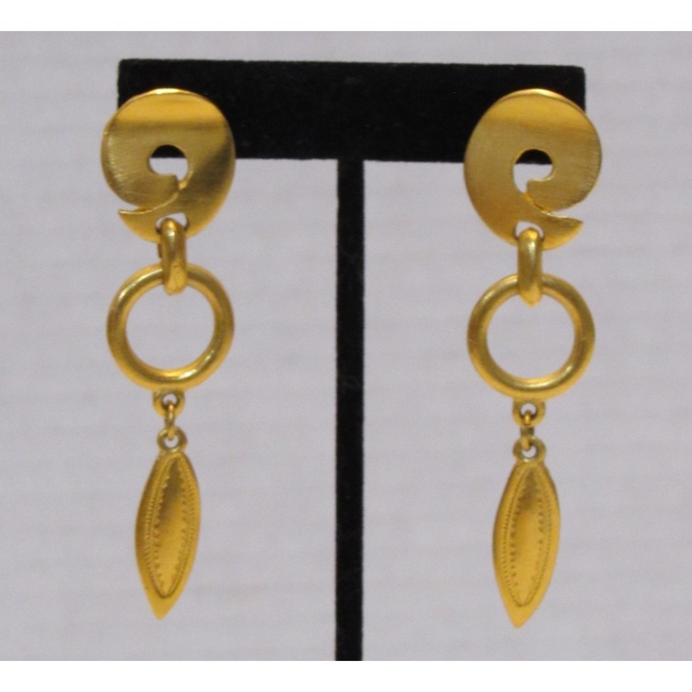 Vtg Pierced Gold Tone Dangle Earrings Boho Chic Geometric Old Money Maximalist